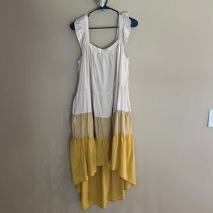 Boho ruffle sleeve color block dress